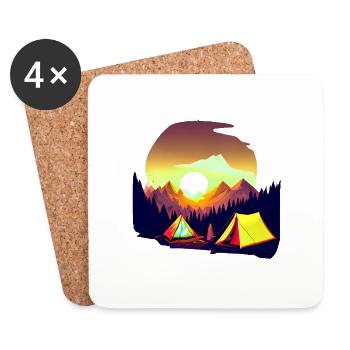 Camping Caravan Tentes Camping-car Camp Cadeau - Dessous de verre (lot de 4) - blanc - Devant