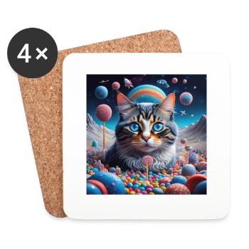 Spacecat Dreamlandplanet - Untersetzer (4er-Set) - Weiß - Vorne