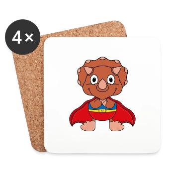 SUPERHELD - DINO - DINOSAURIER - KINDER - BABYS - Untersetzer (4er-Set) - Weiß - Vorne
