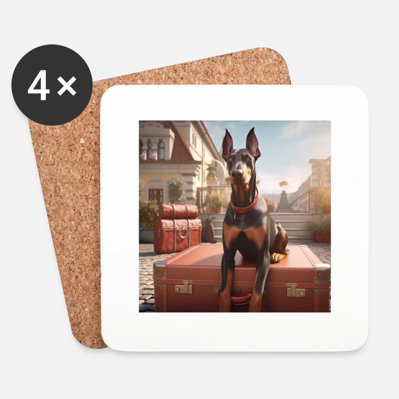 Dobermann im Urlaub auf einem Koffer - Untersetzer (4er-Set) - Weiß
