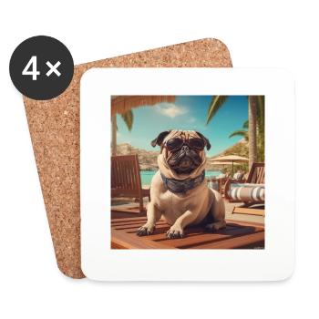 Pug with sunglasses on vacation at the beach - Coasters (set of 4) - white - Front