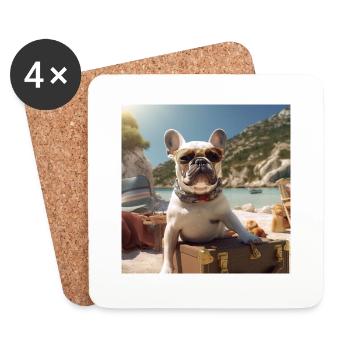 French bulldog wearing sunglasses on the beach - Coasters (set of 4) - white - Front