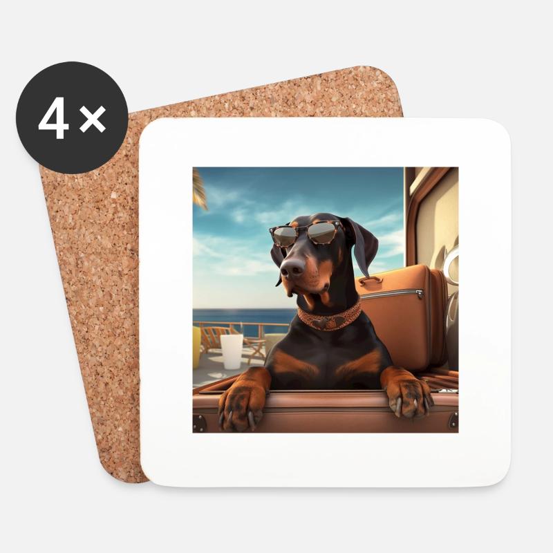 Dobermann mit Sonnenbrille im Reisegepäck - Untersetzer (4er-Set) - Weiß