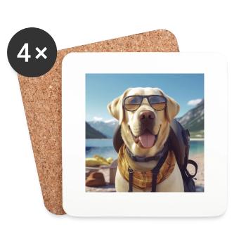 Labrador avec lunettes de soleil et sac à dos en vacances - Dessous de verre (lot de 4) - blanc - Devant