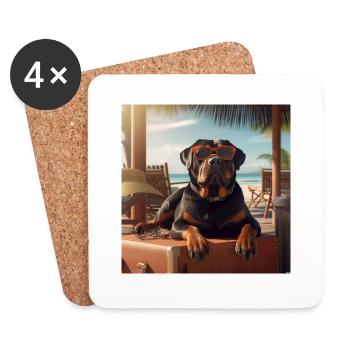 Rottweiler with sunglasses on vacation - Coasters (set of 4) - white - Front