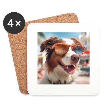 Berger australien portant des lunettes de soleil en vacances - Dessous de verre (lot de 4) - blanc - Devant