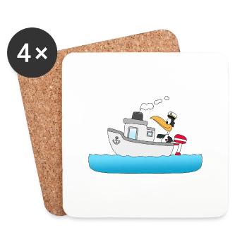 KAPITÄN - BOOT - SCHIFF - PINGUIN - MEER - Untersetzer (4er-Set) - Weiß - Vorne