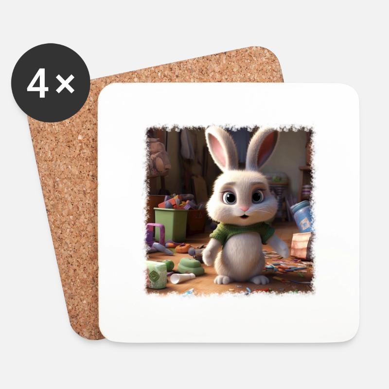 Niedlicher Hase - Untersetzer (4er-Set) - Weiß