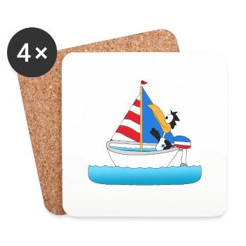 KAPITÄN - BOOT - SCHIFF - PINGUIN - SEGELN - MEER - Untersetzer (4er-Set) - Weiß - Vorne