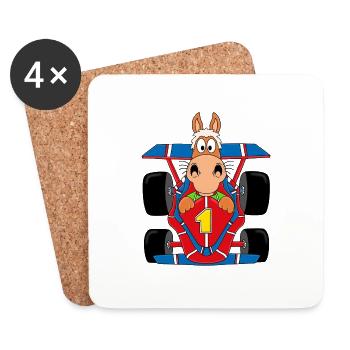 RENNWAGEN - AUTO - PFERD - PONY - AUTORENNEN - Untersetzer (4er-Set) - Weiß - Vorne
