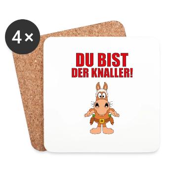 DU BIST DER KNALLER! - PFERD - MÖHREN - COWBOY - Untersetzer (4er-Set) - Weiß - Vorne