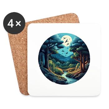 Forêt la nuit - Dessous de verre (lot de 4) - blanc - Devant