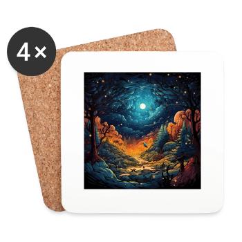Forêt la nuit - Dessous de verre (lot de 4) - blanc - Devant