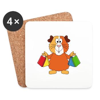 SHOPPING - MEERSCHWEINCHEN - EINKAUFEN - TIER - Untersetzer (4er-Set) - Weiß - Vorne