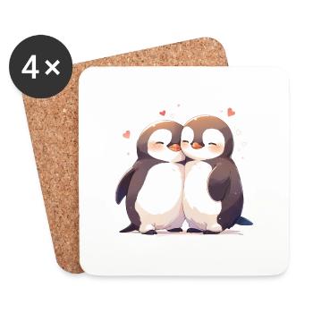 Penguin Heart Love Mignon Hug Penguin Love - Dessous de verre (lot de 4) - blanc - Devant