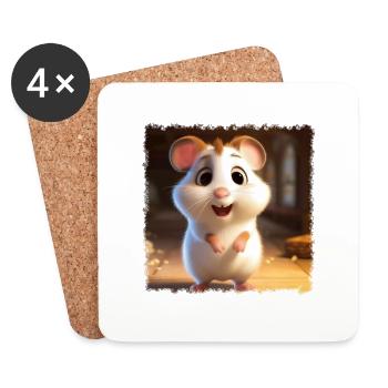Hamster mignon - Dessous de verre (lot de 4) - blanc - Devant