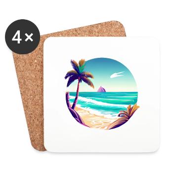 Vacances d’été Palm Beach Palm Islands Island Sun - Dessous de verre (lot de 4) - blanc - Devant