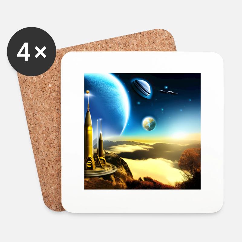 Surreale Welten - Planeten - Nummer 6 - Untersetzer (4er-Set) - Weiß