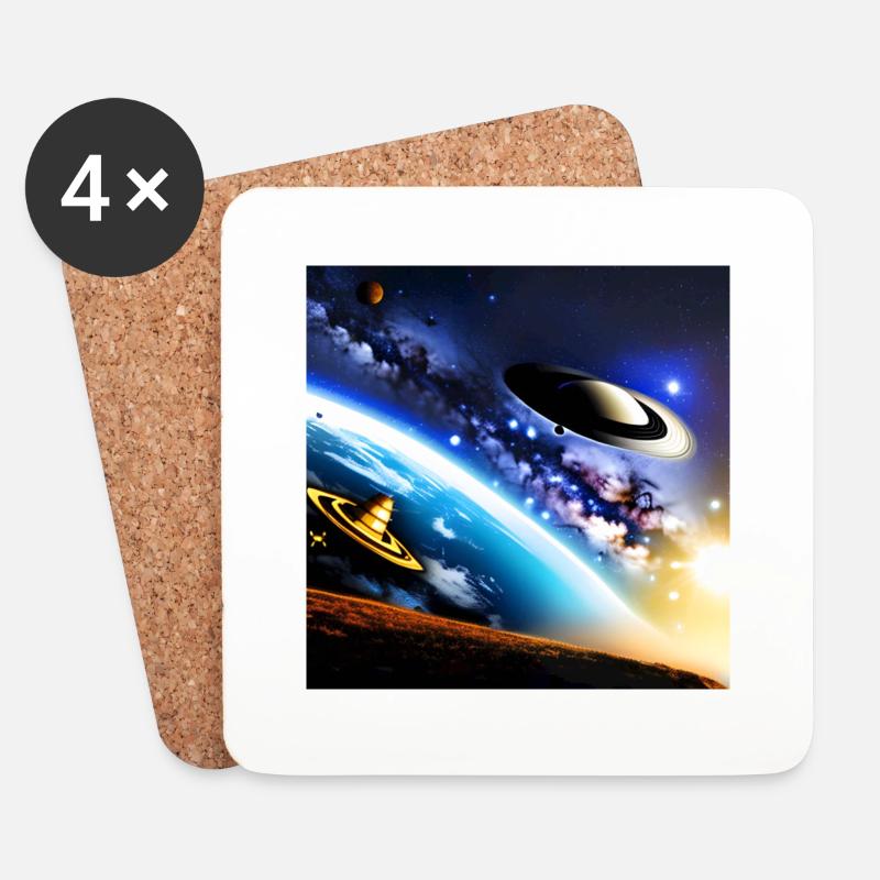 Surreale Welten - Planeten - Nummer 7 - Untersetzer (4er-Set) - Weiß