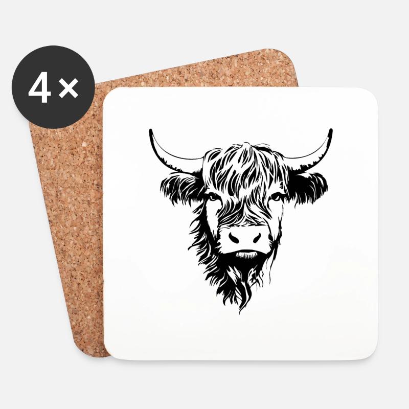 Schottische Highland Kuh - Untersetzer (4er-Set) - Weiß