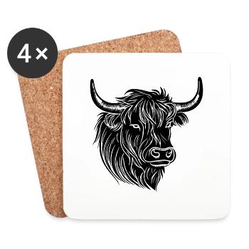 Schottische Highland Kuh - Untersetzer (4er-Set) - Weiß - Vorne