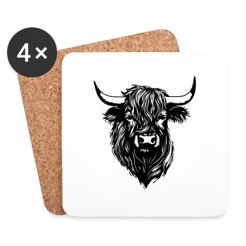 Schottische Highland Kuh - Untersetzer (4er-Set) - Weiß - Vorne