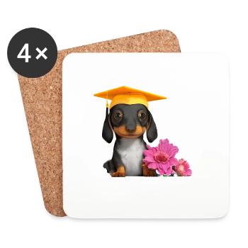 Bachelor Dachshund School Leaving Certificate Dogs Studies - Coasters (set of 4) - white - Front