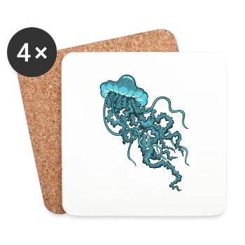 Blaue Qualle - Untersetzer (4er-Set) - Weiß - Vorne