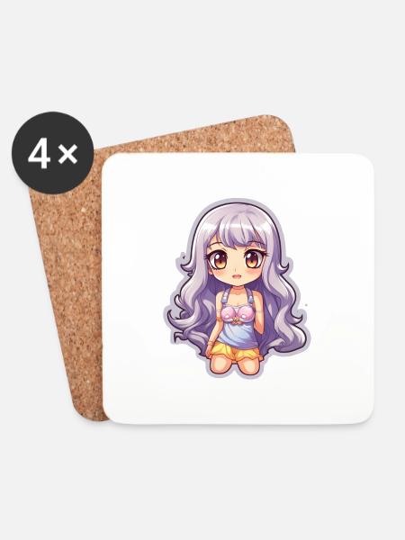 Douce fille manga - Dessous de verre (lot de 4) - blanc