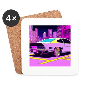Cyberpunk Car Futuristic Night City 80s Retro - Coasters (set of 4) - white - Front