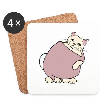 Fette Katze - Untersetzer (4er-Set) - Weiß - Vorne