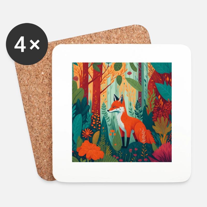 Fuchs im Wald - Untersetzer (4er-Set) - Weiß