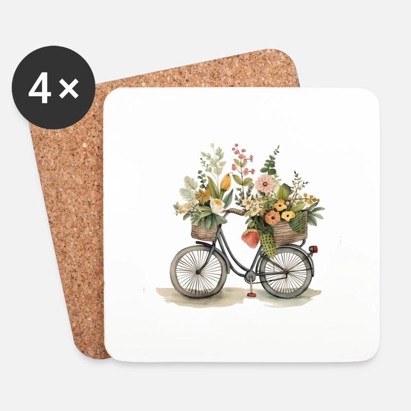 Fahrrad mit Blumen - Untersetzer (4er-Set) - Weiß