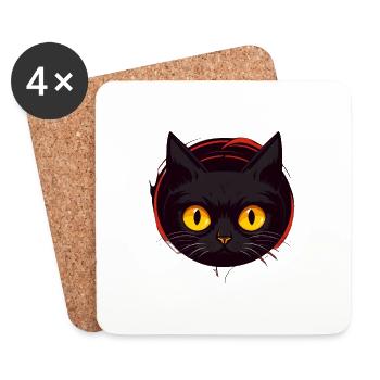 Neugierige Schwarze Katze - Untersetzer (4er-Set) - Weiß - Vorne