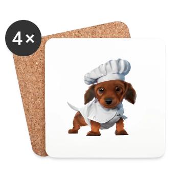 Chien Cuisine Teckel Gastronom Chiens Teckel Chiot - Dessous de verre (lot de 4) - blanc - Devant