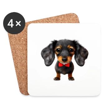 Chiens teckels avec nœud papillon Chien teckel Chiot - Dessous de verre (lot de 4) - blanc - Devant