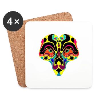 masque tribal | - Dessous de verre (lot de 4) - blanc - Devant