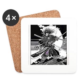 black and white manga anime samurai japan otaku - Coasters (set of 4) - white - Front