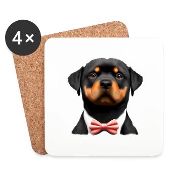 Rottweiler Chien avec nœud papillon Chien de costume de chiot - Dessous de verre (lot de 4) - blanc - Devant