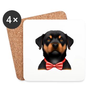 Rottweiler with bow tie puppy dog suit dogs - Coasters (set of 4) - white - Front