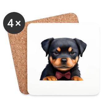 Rottweiler Chiens avec Bow Tie Dog Suit Puppy - Dessous de verre (lot de 4) - blanc - Devant