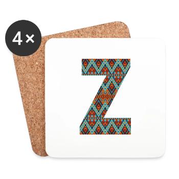 Buchstabe Z - Boho-Design, Buntes Monogramm - Untersetzer (4er-Set) - Weiß - Vorne