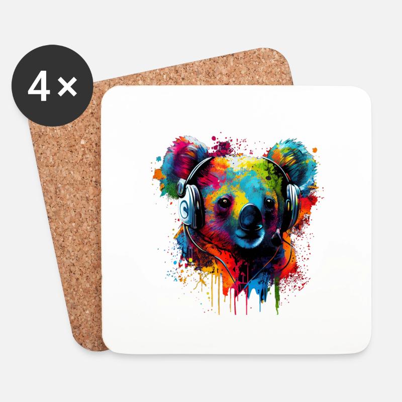 Koala Bär mit Kopfhörern - Untersetzer (4er-Set) - Weiß