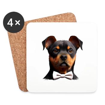 Chiot chien Rottweiler avec nœud papillon chien costume chiens - Dessous de verre (lot de 4) - blanc - Devant