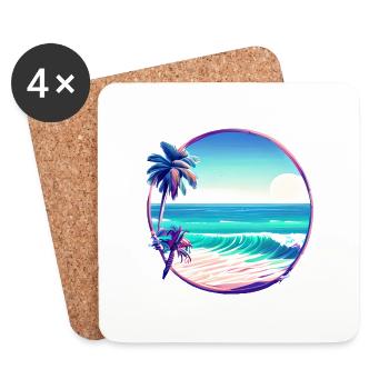 Palmier vacances d’été palmiers îles île soleil plage - Dessous de verre (lot de 4) - blanc - Devant