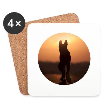 Silhouette de berger allemand / loup - Dessous de verre (lot de 4) - blanc - Devant