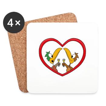 ENTEN - HERZ - FEIER - ANLASS - AUF DIE LIEBE - Untersetzer (4er-Set) - Weiß - Vorne