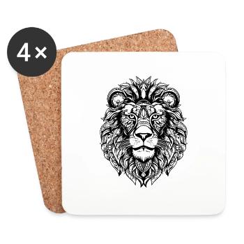 Prédateur à tête de lion - Dessous de verre (lot de 4) - blanc - Devant
