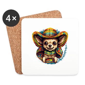 Chihuahua | Mexique | Chien Amusant Chapeau - Dessous de verre (lot de 4) - blanc - Devant