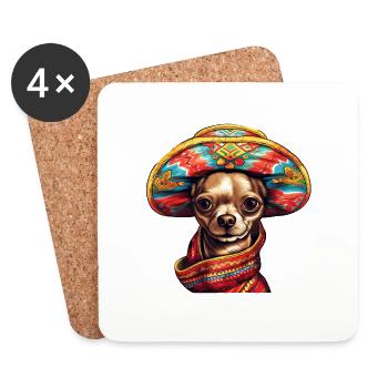 Chihuahua | Mexique | Chien Amusant Chapeau - Dessous de verre (lot de 4) - blanc - Devant